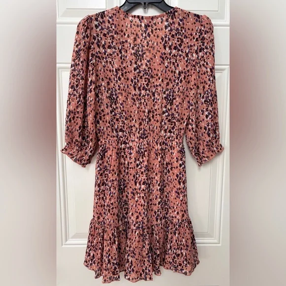 Lulus Size Small Dusty Rose Mauve Multi Print Mini Dress Half Sleeve V-Neck - Picture 2 of 8